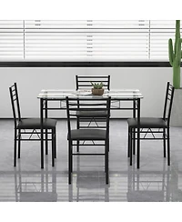 Gymax 5 Pc Dining Set Glass Top Table and 4 Chairs Kitchen Room Furniture