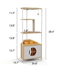 Aostirmotor Corner Cat Tower Cat Tree with Scratching Post Cat House with Feeding Station and Climbing Platforms