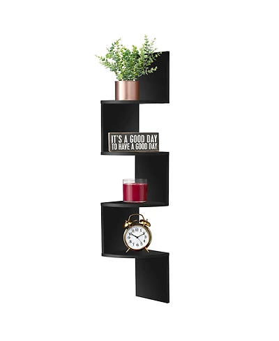 Sorbus 5-Tier Zig Zag Floating Corner Wall Bookshelf Unit - (40" Tall) for Living Room, Bedroom, Office, & More Space-Saving Storage Solution