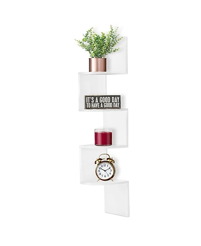 Sorbus 5-Tier Zig Zag Floating Corner Wall Bookshelf Unit - (40" Tall) for Living Room, Bedroom, Office, & More Space-Saving Storage Solution
