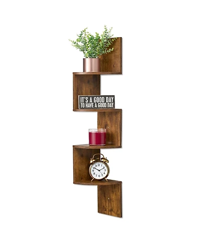 Sorbus 5-Tier Zig Zag Floating Corner Wall Bookshelf Unit - (40" Tall) for Living Room, Bedroom, Office, & More Space-Saving Storage Solution
