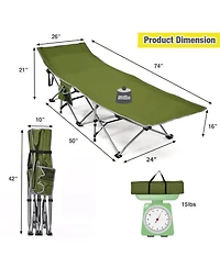 Folding Camping Cot with Side Storage Pocket and Detachable Headrest