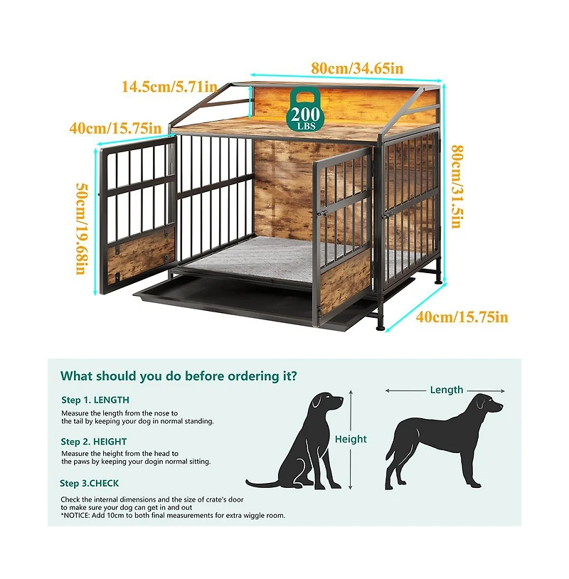 Aostirmotor Brown Multi-function Dog Crates with Storage Large Wooden Dog Kennel with Double Doors for Large Medium Dog