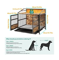 Aostirmotor Brown Multi-function Dog Crates with Storage Large Wooden Dog Kennel with Double Doors for Large Medium Dog