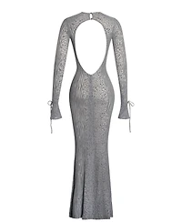 Miss Circle Women Waylynn Gray Animal Print Burnout Velvet Detail Mesh Backless Maxi Dress
