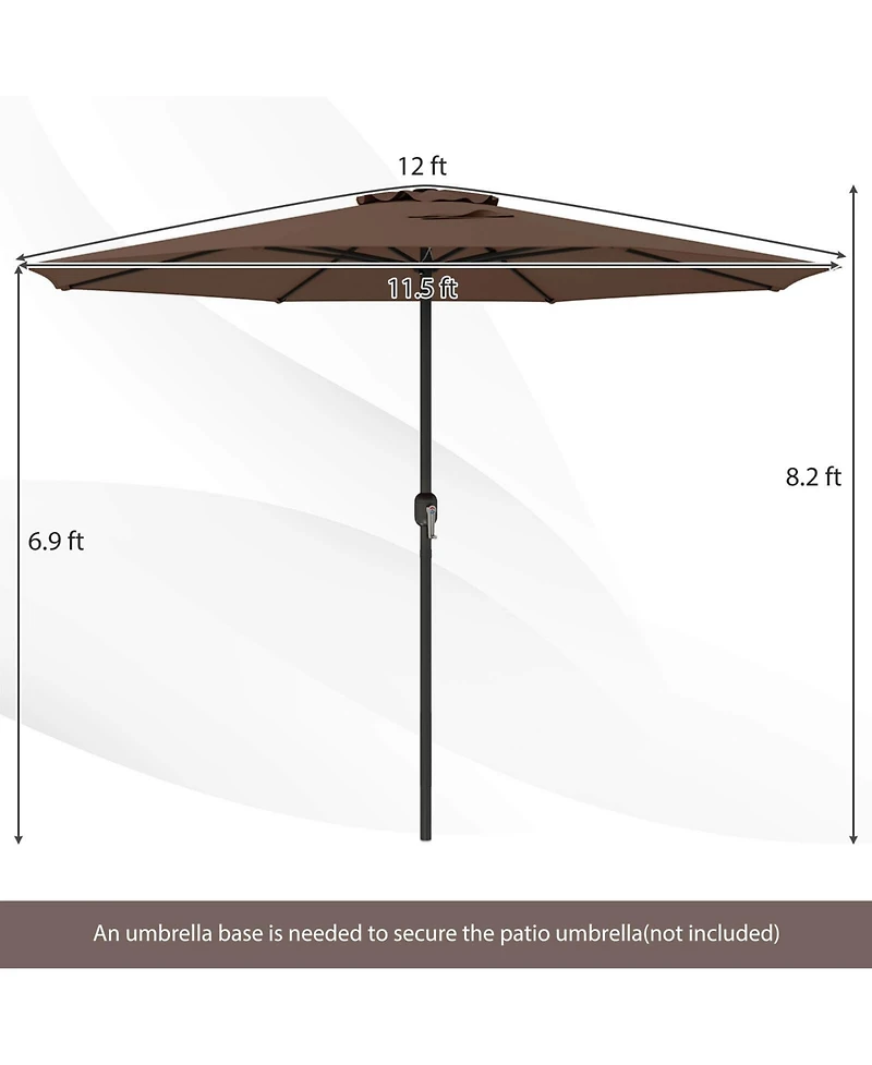 Costway 12 Ft Patio Umbrella Outdoor Market with Crank Handle 8 Sturdy Ribs