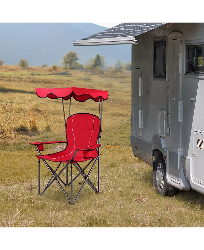 Akiudex Folding Beach Chair with Canopy and Cup Holders