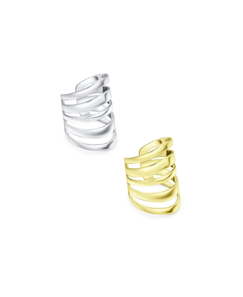Bling Jewelry Set of 2 Geometric Ear Cuff Cartilage Clip Wrap Helix Earrings Gold Plated
