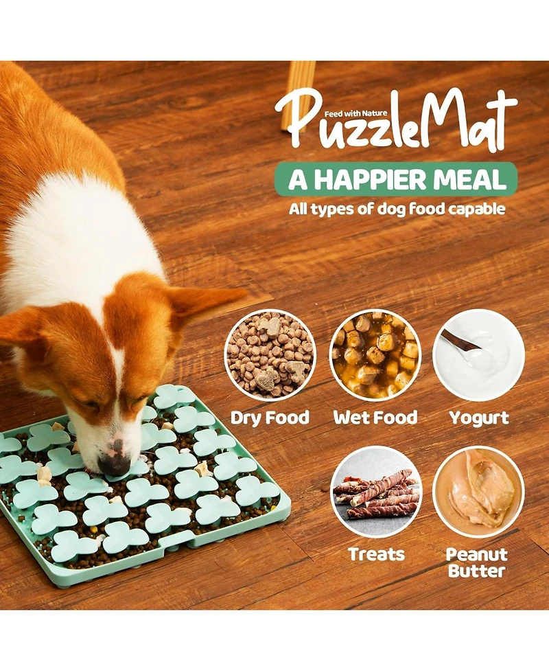 Aostirmotor Green Silicone Mat with Suction Cups Slow Feeder Bowl for Dry and Wet Food Enrichment for All Breed Dogs