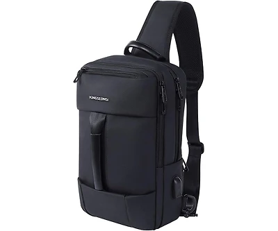 14-16 inch Sling Bag for Men,Black Crossbody Bag with Usb Charging Port Fits 10.2inch iPad, Casual Daypack(Black)