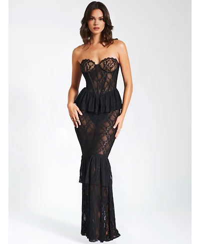Miss Circle Women's Quennell Black Lace Corset Maxi Dress