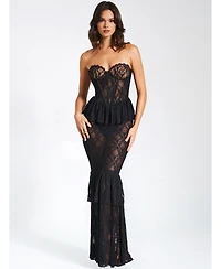 Miss Circle Women's Quennell Black Lace Corset Maxi Dress