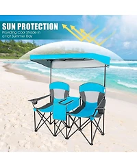 Akiudex Double Folding Outdoor Chair with Canopy and Cooler Bag