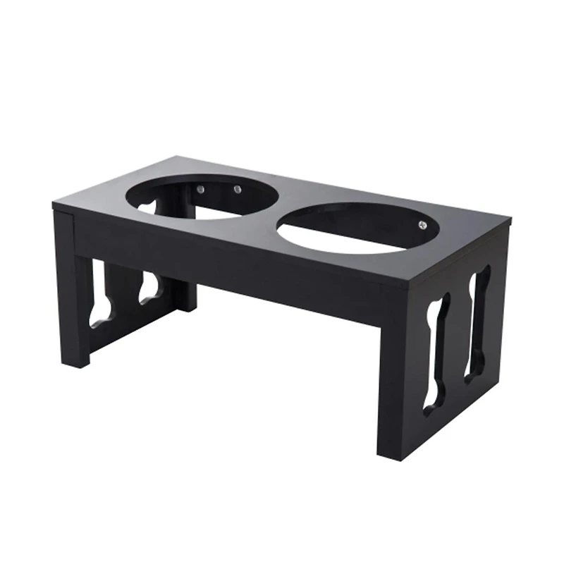 Aostirmotor 23in Black Modern Decorative Dog Bone Wooden Heavy Duty Pet Food Bowl Elevated Feeding Station