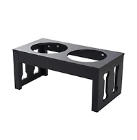 Aostirmotor 23in Black Modern Decorative Dog Bone Wooden Heavy Duty Pet Food Bowl Elevated Feeding Station