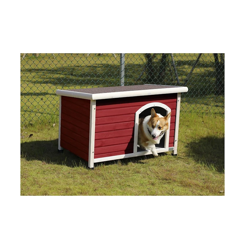Aostirmotor Medium Wooden Outdoor Dog House with Adjustable Plastic Feet and Elevated Floor
