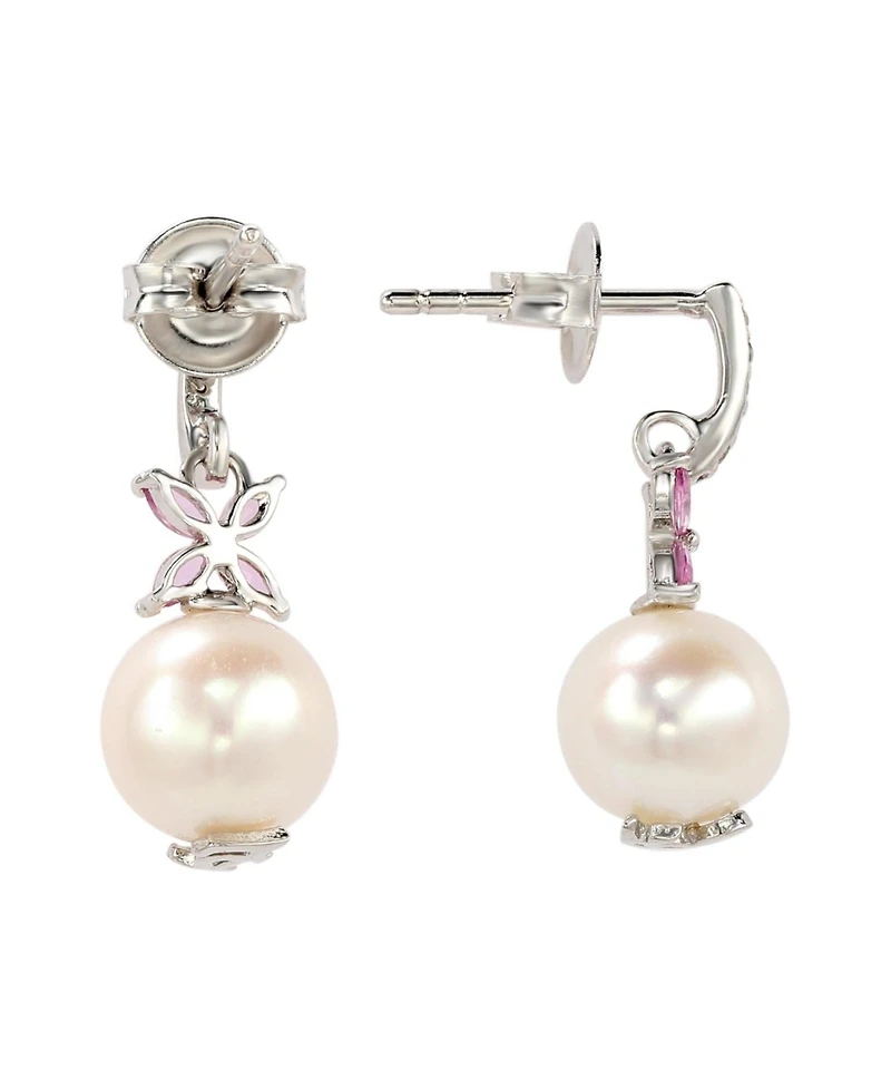 Suzy Levian New York Sterling Silver Pearl & Sapphire Floral Earrings