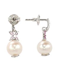 Suzy Levian New York Sterling Silver Pearl & Sapphire Floral Earrings