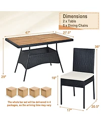 Gymax 10Pieces Rattan Patio Dining Set Cushioned Outdoor Furniture Set With Wooden Tabletop