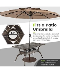 Gymax 59'' Patio Rectangle Dining Table Outdoor Cast Aluminum Table with Umbrella Hole