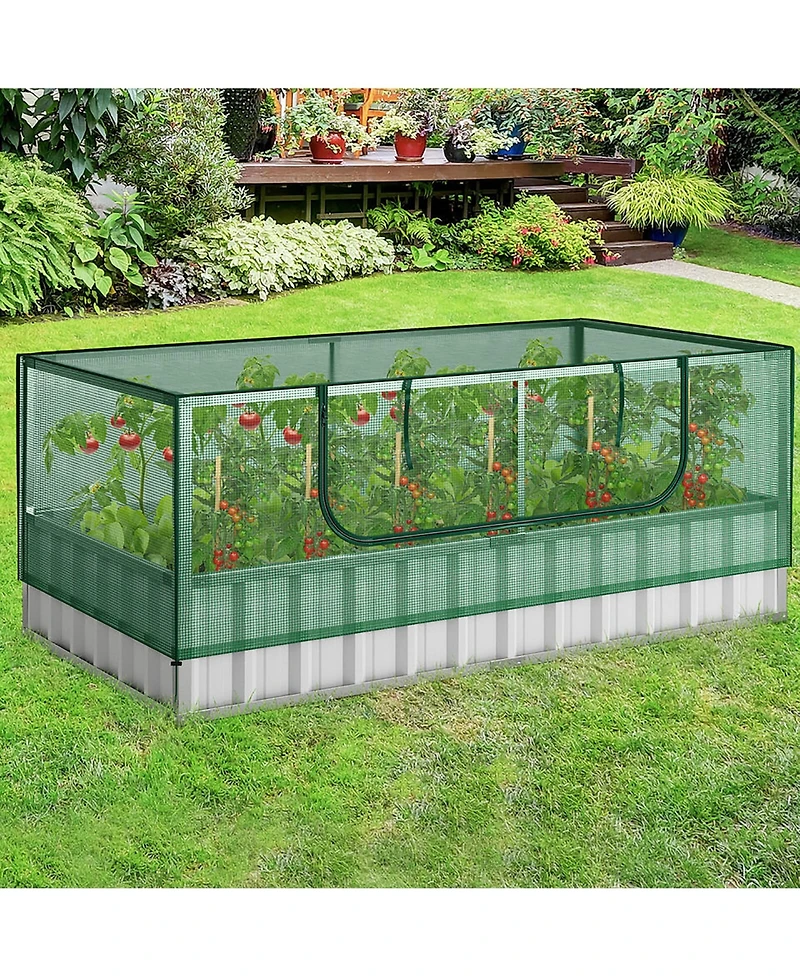 Gymax 69'' x 36'' x 28'' Galvanized Raised Garden Bed w/ Cover Roll-up Window Greenhouse