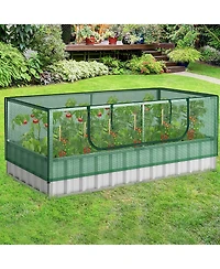 Gymax 69'' x 36'' x 28'' Galvanized Raised Garden Bed w/ Cover Roll-up Window Greenhouse