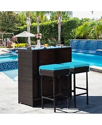 Gymax 3Pieces Rattan Patio Bar Table And Stool Set Dining Set
