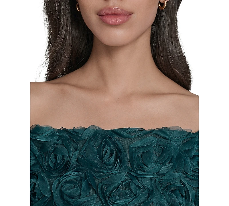 Eliza J Petite Rosette-Trim Off-The-Shoulder Evening Gown