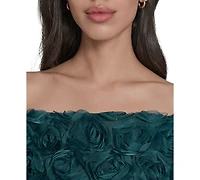 Eliza J Petite Rosette-Trim Off-The-Shoulder Evening Gown