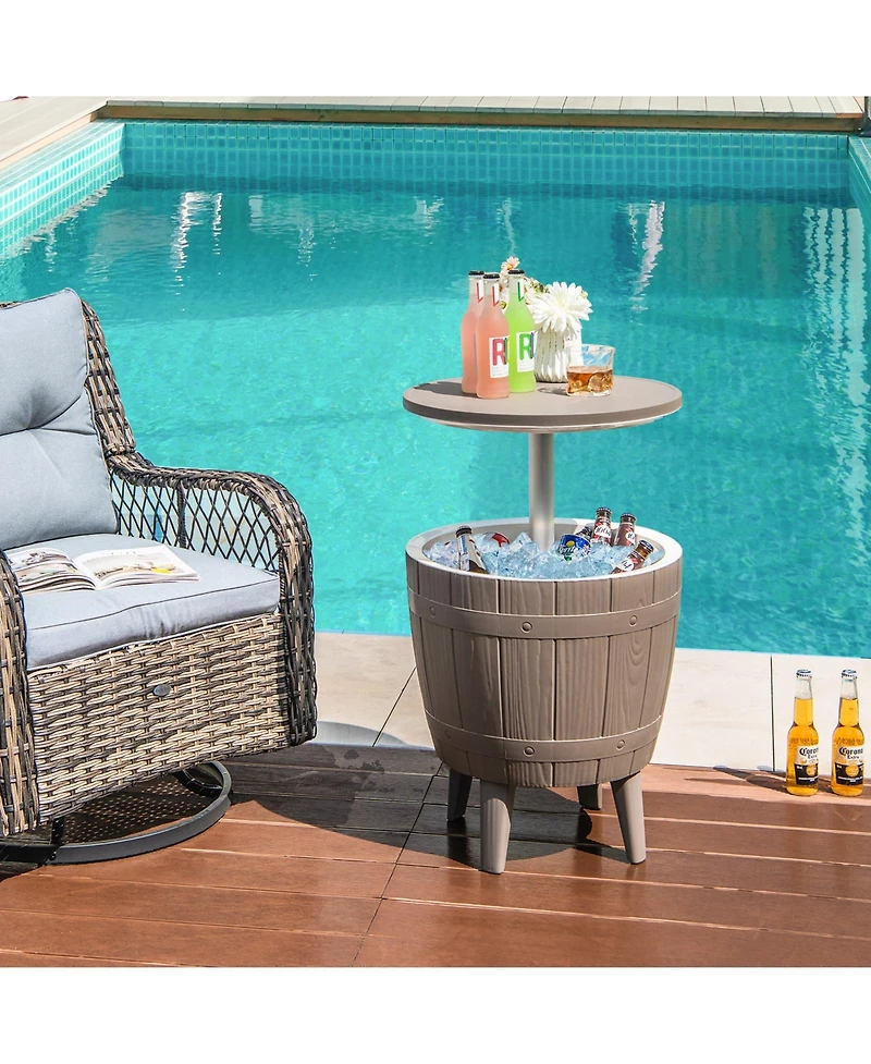 Akiudex 3-in-1 Outdoor Cooler Bar Table with Ice Bucket and Adjustable Top