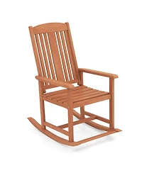 Costway Outdoor Rocking Chair with Slatted Seat Wide Armrests Footrest for Patio