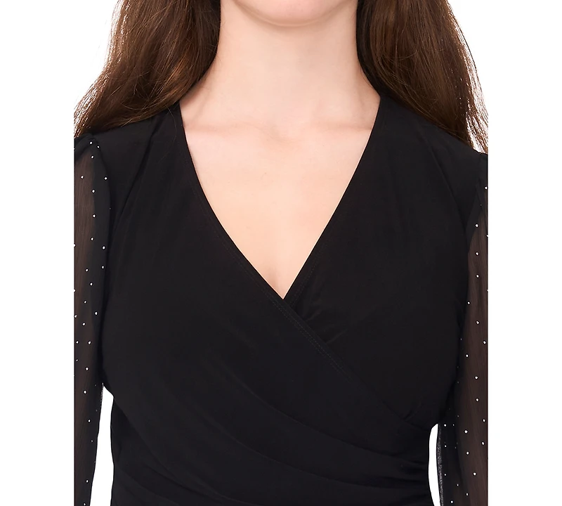 Msk Petite V-Neck Puff Sleeve Wrap Top