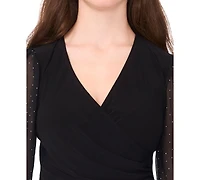 Msk Petite V-Neck Puff Sleeve Wrap Top