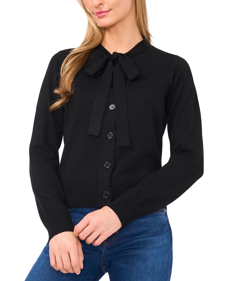 CeCe Women's Tie Neck Cardigan Sweater