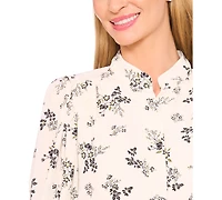 CeCe Women's Puff Sleeve Button Down Shirring & Bow Detail Shirt