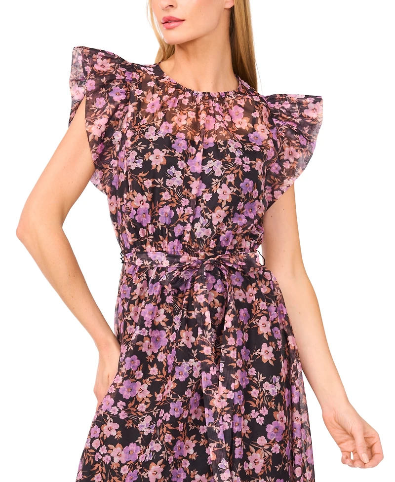 CeCe Women's High Neck Flutter Sleeve Maxi Dress