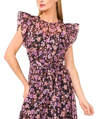 CeCe Women's High Neck Flutter Sleeve Maxi Dress
