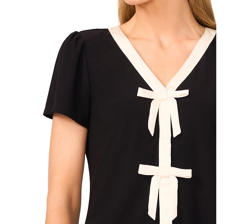 CeCe Women's Bow Front Short Sleeve Top