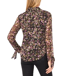 CeCe Women's Button Down Tie Cuffs Top