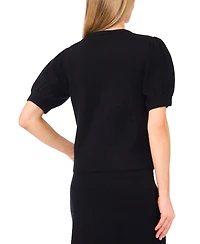 CeCe Women's Ribbon Applique Short Sleeve Pullover Sweater