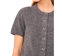 CeCe Women's Short Sleeve Bow Button Cardigan Sweater