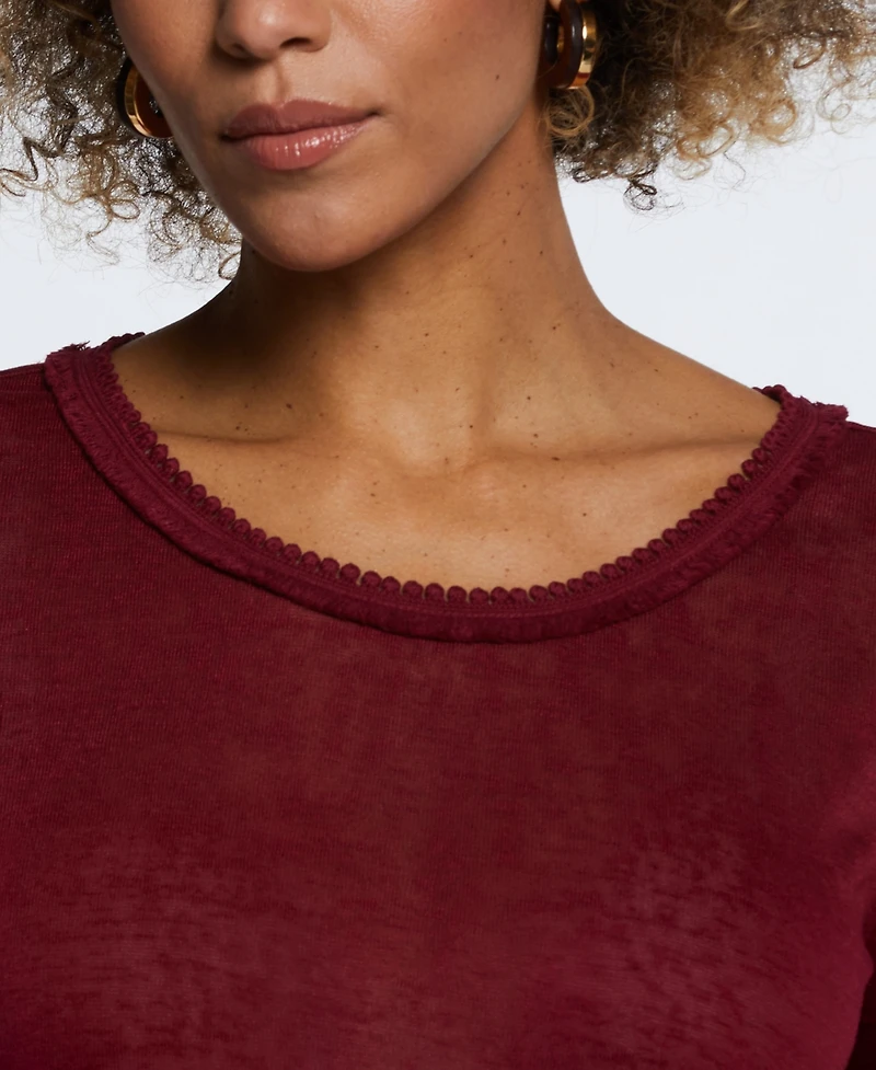 Ella Rafaella Petite Short Sleeve Decorative Trim Top