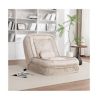 Aostirmotor Beige Upholstered Human Dog Bed with 5 Adjustable Position and Massage Pillow for Adult and Pets