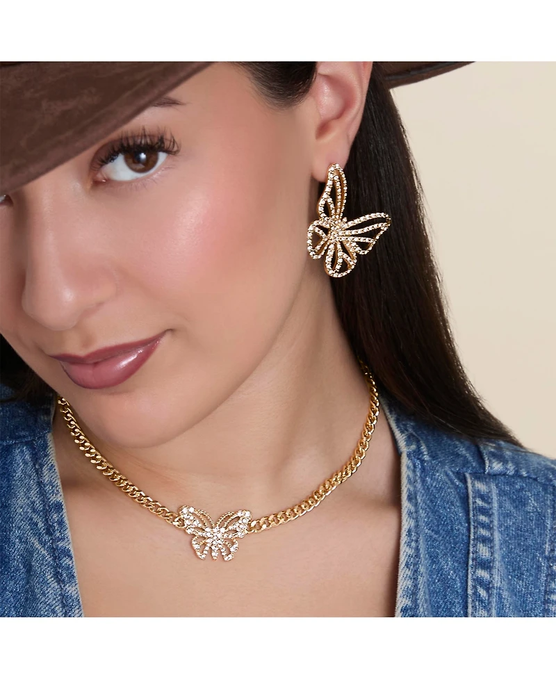 Jessica Simpson Textured Butterfly Stud Earrings in Gold-Tone