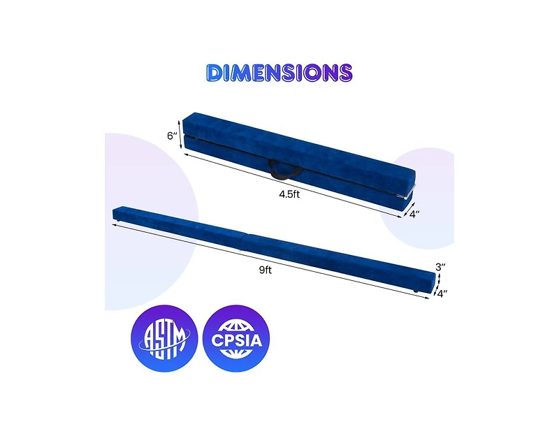 Akiudex 9FT Foldable Gymnastics Balance Beam with Foam Padding and Wood Base