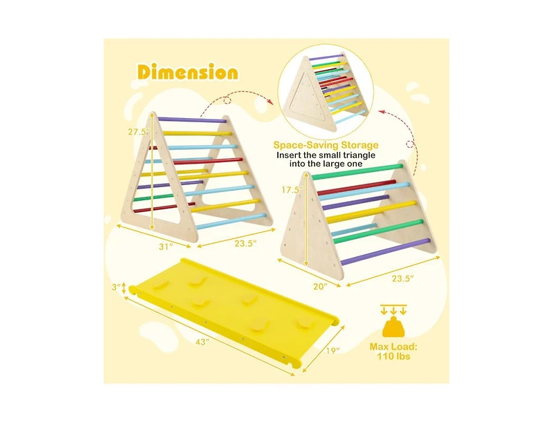 Akiudex Wooden Climbing Triangle Set with Ramp and Balance Board