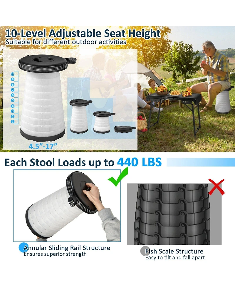 Akiudex 3-Piece Folding Camping Table and Led Stool Set