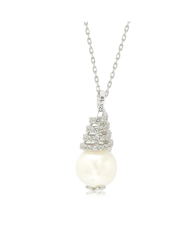 Suzy Levian New York Suzy Levian Sterling Silver Pearl & White Sapphire Swirl Pendant