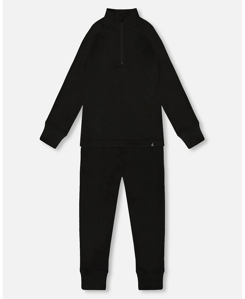 Deux par Kids Unisex Two-Piece Thermal Underwear Set Black