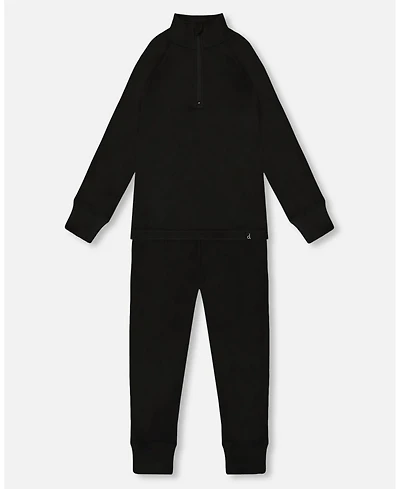 Deux par Deux Kids Unisex Two-Piece Thermal Underwear Set Black - Child